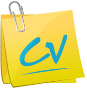 Etiqueta amarilla con el texto CV