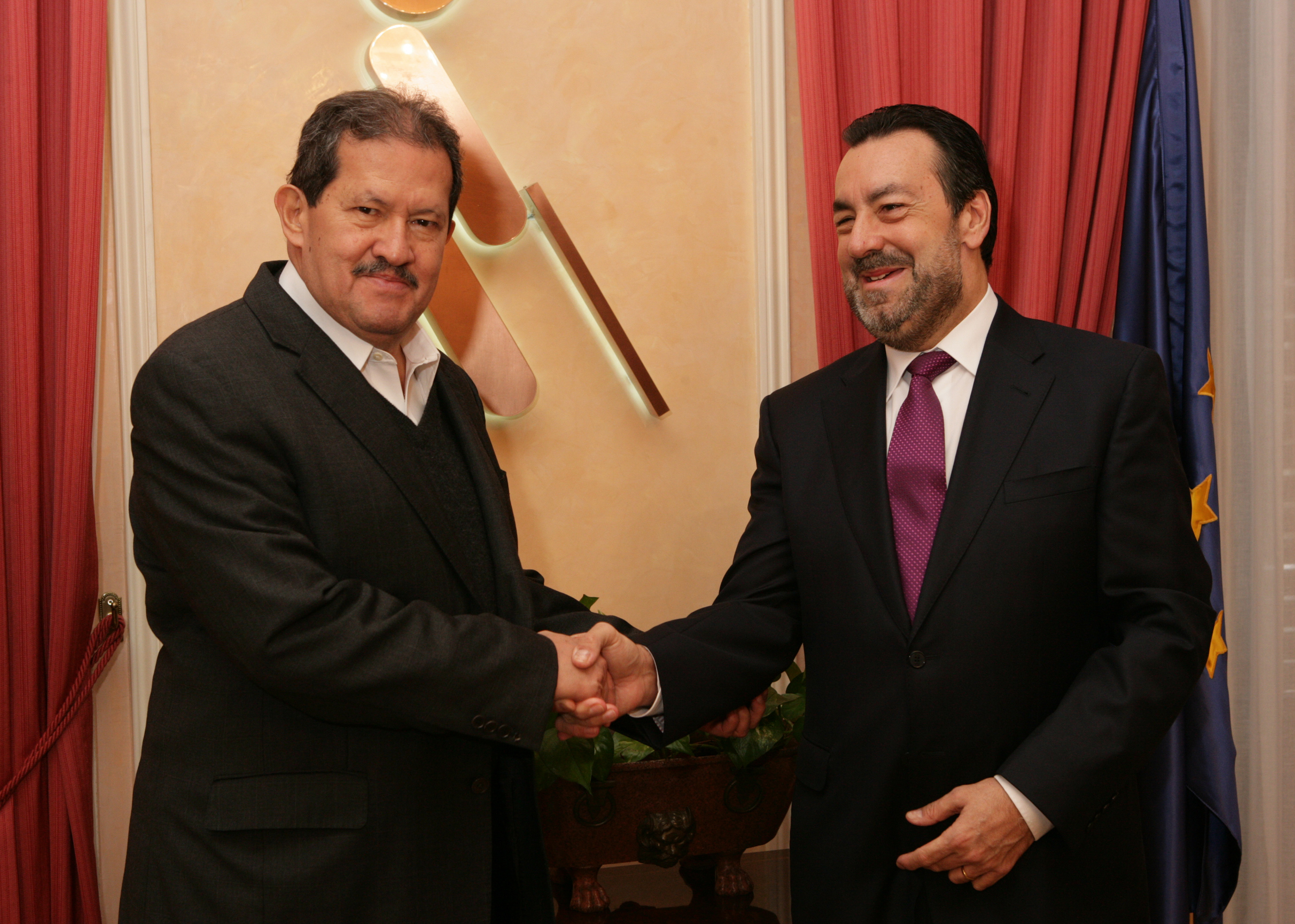 Miguel Carballeda saluda al vicepresidente colombiano a su llegada al Consejo General.