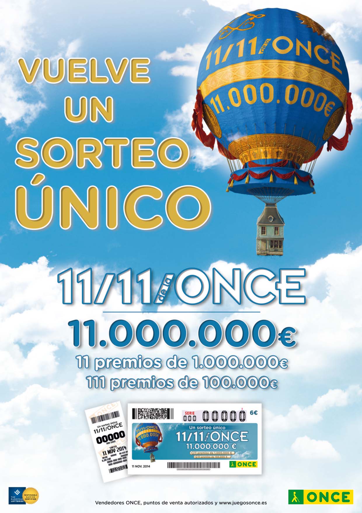 Cartel anunicador de la campaña del sorteo del 11 del 11 de la ONCE 2014