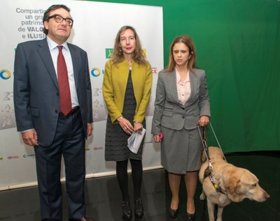 Josep Vilaseca en su toma de posesión, junto a la vicepresidenta de la ONCE, Patricia Sanz, y la presidente del Consejo Territorial balear, Mª Carmen Soler