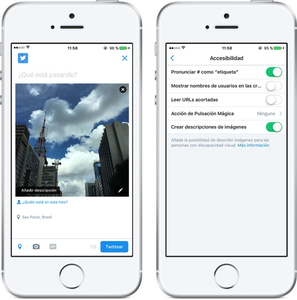 Un smartphone con la aplicación de Twitter de 'Descripción de imagen'