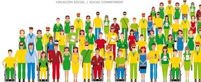 Composición, en dibujo, de trabajadores y afiliados ONCE