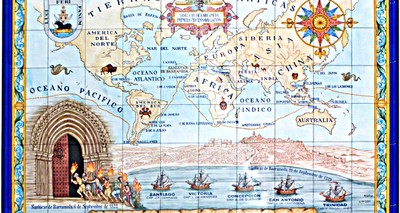 Dibujo sobre azulejo de la ruta de Magallanes