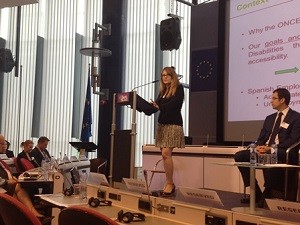 María Tussy durante su intervención en la Asamblea de Bruselas