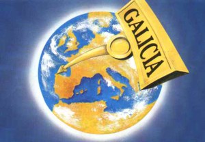 Dibujo: Globo teráqueo y flecha señalando Galicia