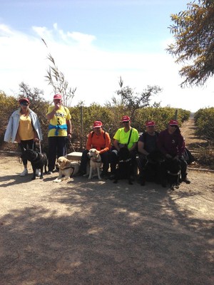 Seis afiliados junto a sus seis perros guía