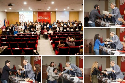 Montaje fotográfico con la entrega de las becas otorgadas por ILUNION 