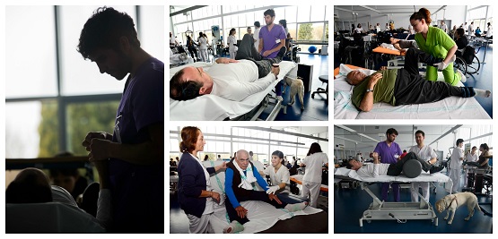 Collage de imágenes de los alumnos de la Escuela en el Hospital de Parapléjicos de Toledo