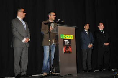 De izquierda a derecha: Manuel Martínez, Xulio Ferreiro, Manuel Rey y Ángel Sánchez en la inauguración de la Bienal