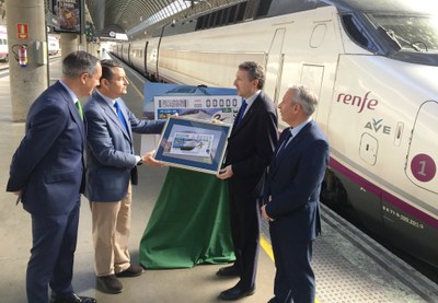 Presentación del cupón dedicado al AVE en la Estación de Santa Justa