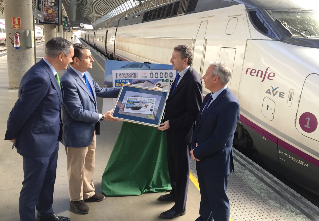 Presentación del cupón dedicado al AVE en la Estación de Santa Justa