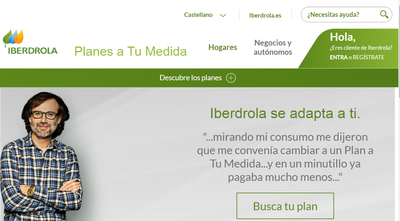 Captura de la página principal de la web de Iberdrola