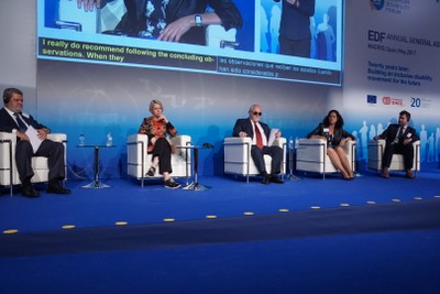 Mesa-debate “1997-2017, Veinte años luchando contra la discriminación de la discapacidad” , con Rodolfo Cattani, Helga Stevens, Yannis Vardakastanis, Ana Peláez y Bede Sheppard