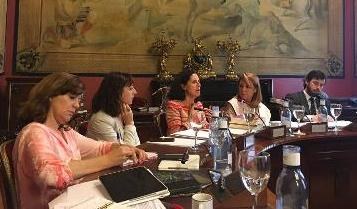 Ana Peláez, en el centro de la imagen, durante su comparecencia en el Senado