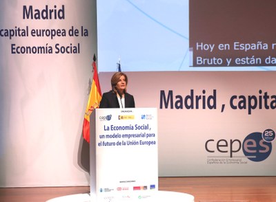 Fátima Báñez en un momento de su intervención en la Conferencia Internacional