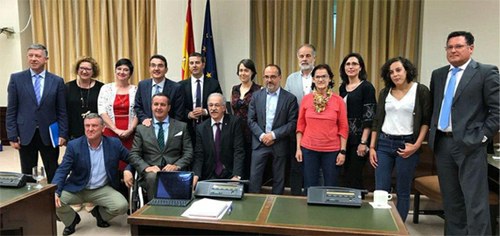 Foto de familia de todos los representantes de las entidades de personas sordociegas con los miembros de la Comisión del Congreso