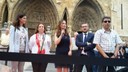 La presidenta del Consejo Territorial en Castilla y León, Arancha Casado, presenta la exhibición de perros guía en la plaza de la Catedral de León