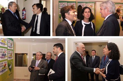 De arriba a abajo y de izquierda a derecha: el embajador de Guatemala junto a Alberto Durán; Alberto Durán, Ana Peláez y el ministro Dastis; embajadores observando lo cupones de la colección Solidaridad con Iberoamérica y abajo el embajador colombiano. De arriba a abajo y de izquierda a derecha: el embajador de Guatemala junto a Alberto Durán; Alberto Durán, Ana Peláez y el ministro Dastis; embajadores observando lo cupones de la colección Solidaridad con Iberoamérica y abajo el embajador colombiano.