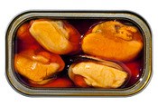 Lata abierta de mejillones