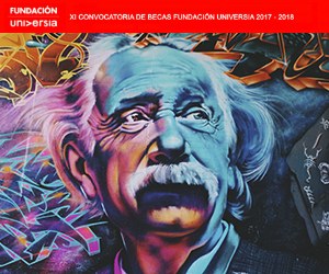 Banner becas Universia. Recreación de Albert Einstein