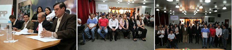 Collage con imágenes del acto de la presentación del programa de emprendimiento financiero en Paraguay para personas ciegas