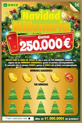 Reproducción de un boleto del nuevo Rasca de Navidad de la ONCE