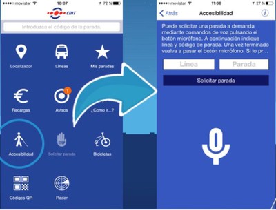 Aspecto gráfico de la app de la EMT Málaga