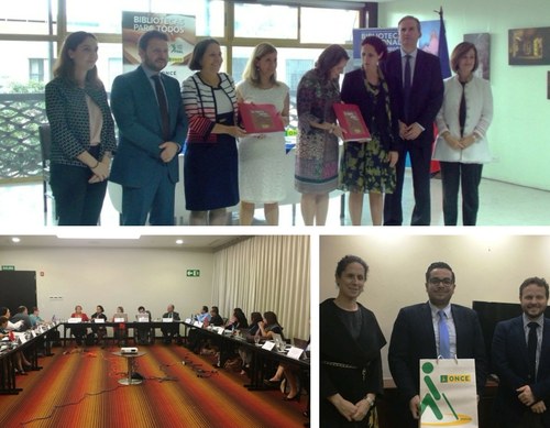 Arriba, toda la delegación española junto a las responsables de Bibliotecas y la primera dama. Abajo, encuentro con el CEDDIS y con el viceministro Alfaro