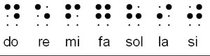 Notas musicales con los puntos de braille