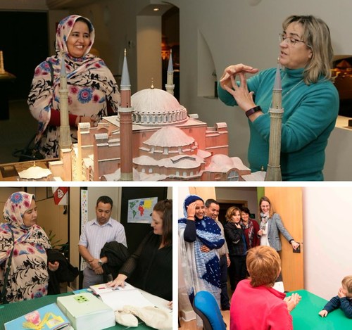 Distintos momentos de la visita a centros de la ONCE y de la Fundación Down de la ministra saharaui