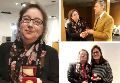 Imágenes de la entrega del galardón a Birgitta, junto al presidente de la EBU y a Bárbara Martín