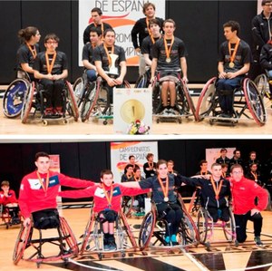 Collage fotográfico: arriba el equipo de baloncesto del País Vasco, abajo el quinteto ideal del Campeonato