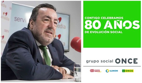 Montaje gráfico del presidente de Carballeda con el logo del 80 aniversario de la ONCE