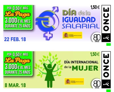 Imagen de los motivos de los cupones dedicados a la Igualdad Salarial y al Día Internacional de la Mujer