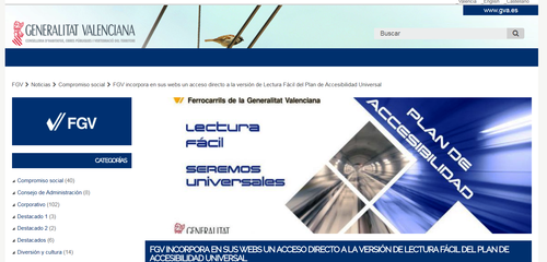 Presentación de la página relativa al Plan de Accesibilidad en lectura fácil, en la web de FGV