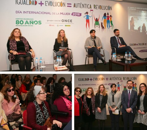 Ponentes del acto junto a las responsables del Observatorio de Igualdad y público asistente