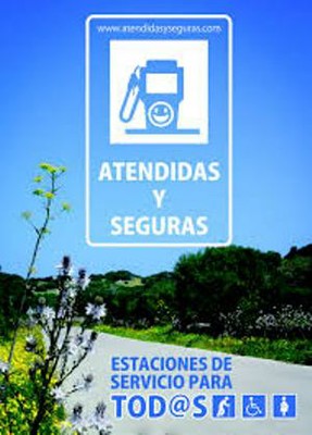 Cartel alusivo a las estaciones de servicio atendidas y seguras