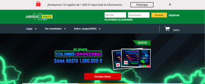 Captura de imagen de la página de apertura de la web Juegos ONCE