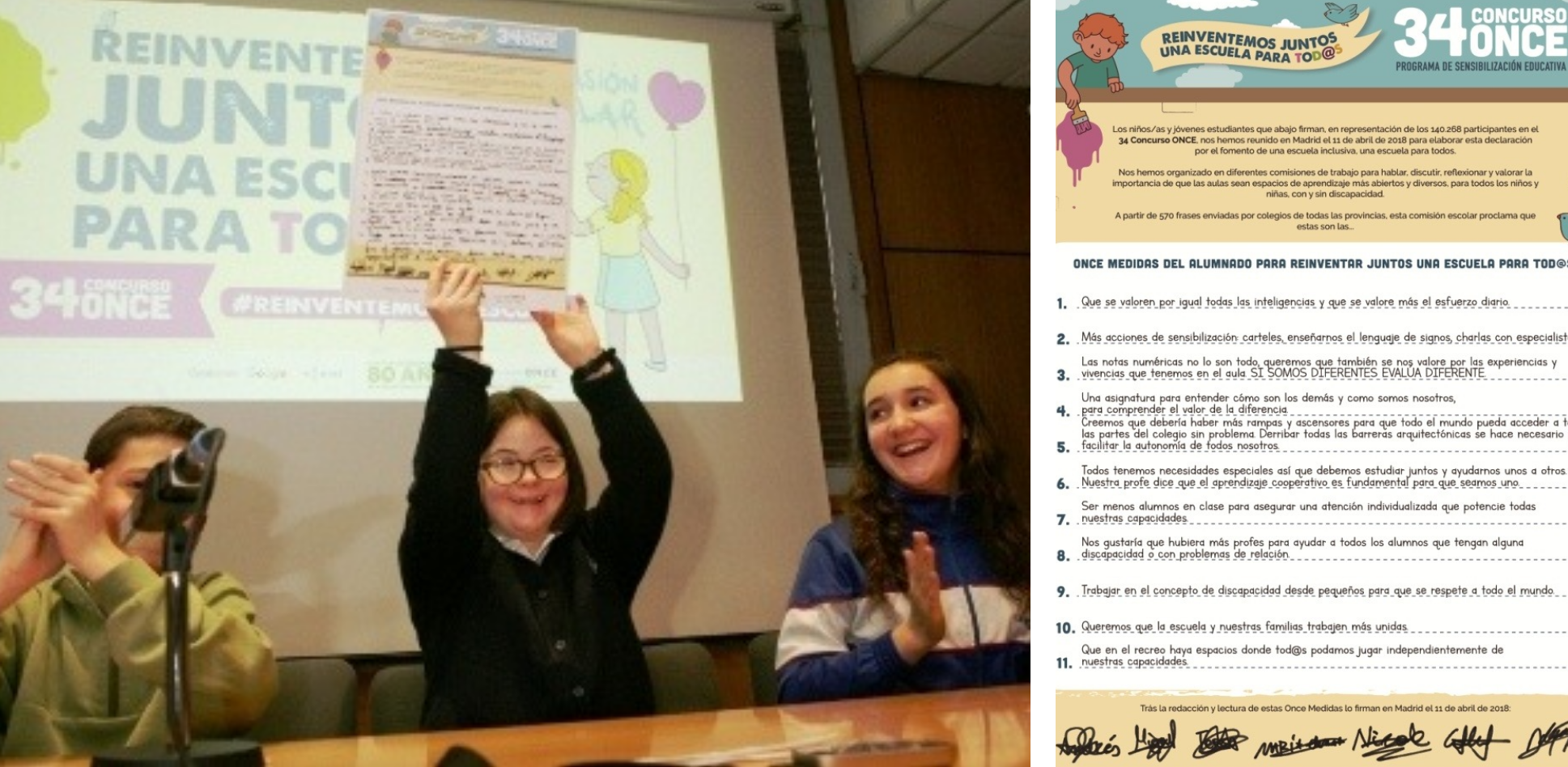 Collage de imágenes de los alumnos con las 11 medidas consensuadas