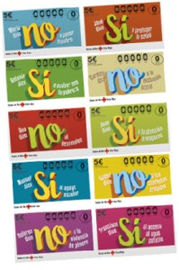 Reproducción de una tira de boletos del próximo sorteo de Oro de Cruz Roja