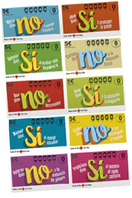 Reproducción de una tira de boletos del próximo sorteo de Oro de Cruz Roja