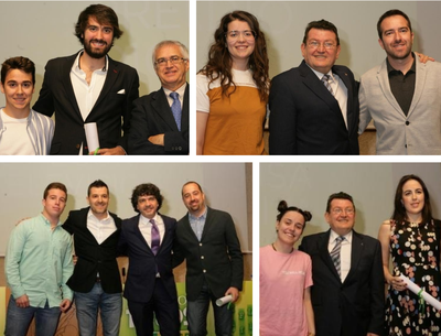 Collage de los ganadores junto a la director general de la ONCE y al secretario de Estado, Mario Garcés, y los alumnos que participaron en la presentación del acto Collage de los ganadores junto a la director general de la ONCE y al secretario de Estado, Mario Garcés, y los alumnos que participaron en la presentación del acto