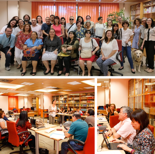 Arriba foto de familia de voluntarios de FOAL y coordinadores Ágora. Abajo, distintos momentos del encuentro