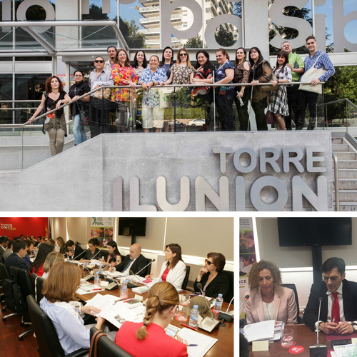 Arriba visita de los coordinadores a Torre ILUNION. Abajo Patronato de FOAL y Alicia Montalvo junto a Alberto Durán.jpg
