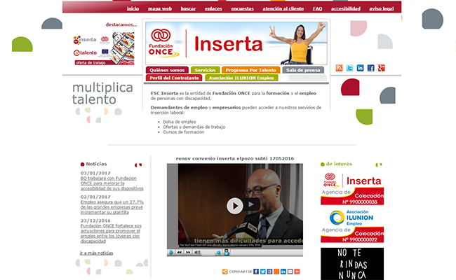 Captura de pantalla del portal de Inserta Empleo