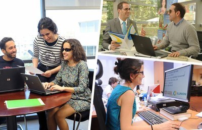 Collage de imágenes de trabajadores y trabajadoras con discapacidad del Grupo Social ONCE