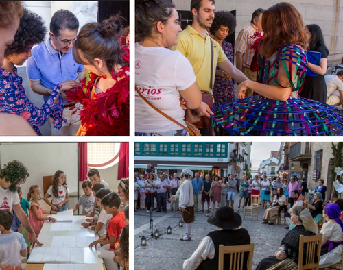 Arriba, imágenes de la iniciativa "Touch Tour". Abajo, taller infantil y representación de las Coplas de Cordel a cargo de La Ruina en la Plaza de Almagro