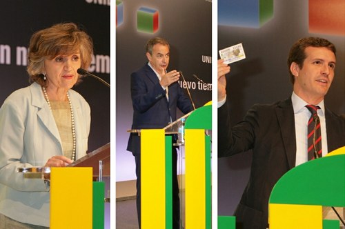 La ministra, Rodríguez Zapatero y Pablo Casado durante sus intervenciones