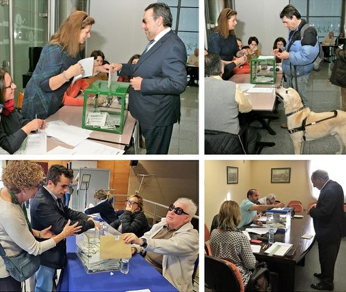 Collage de imágenes del día electoral en Madrid, Barcelona y San Sebastián