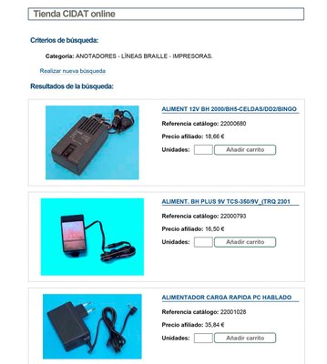 Productos de la tienda online del CIDAT